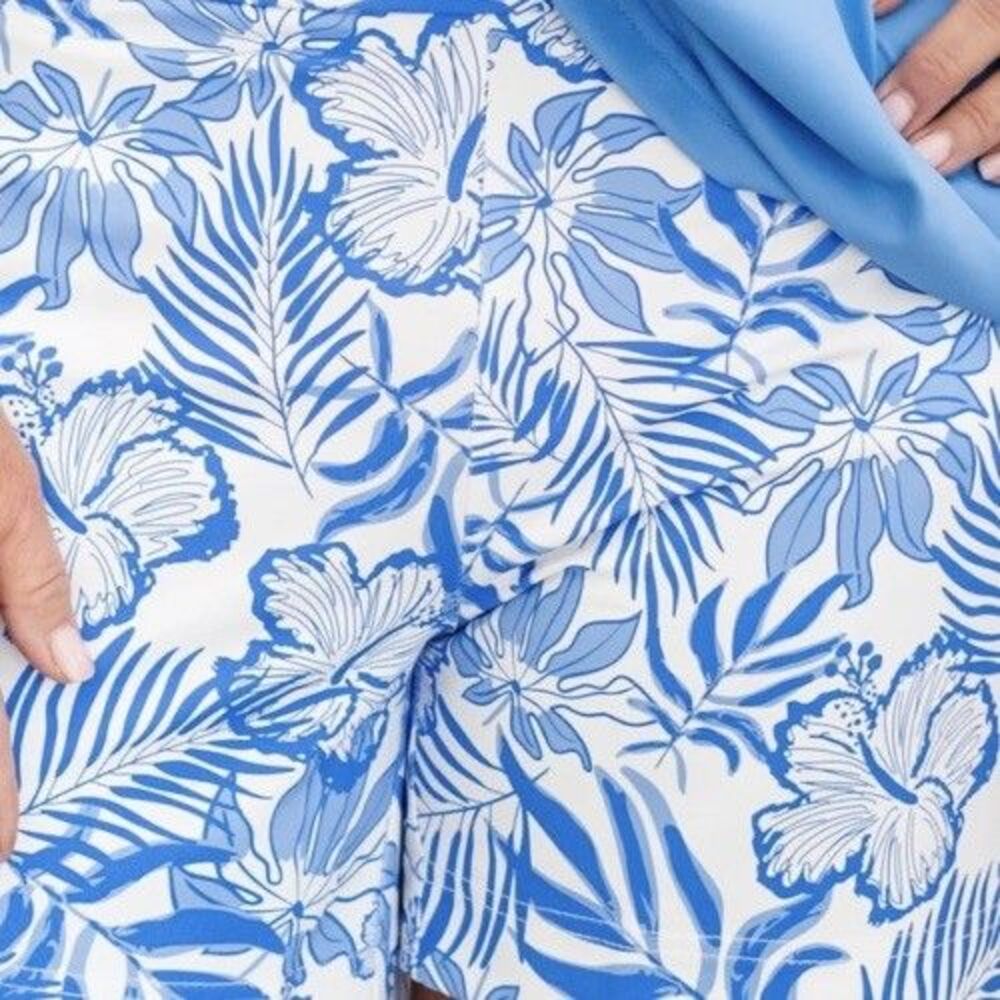 Lulu B Spring Bouquet Blue & White Floral Ankle Leggings Medium Tummy Control